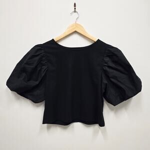 A New Day Black Puff Sleeve Cropped Top Size Medium Goth Witchy Dark Academia